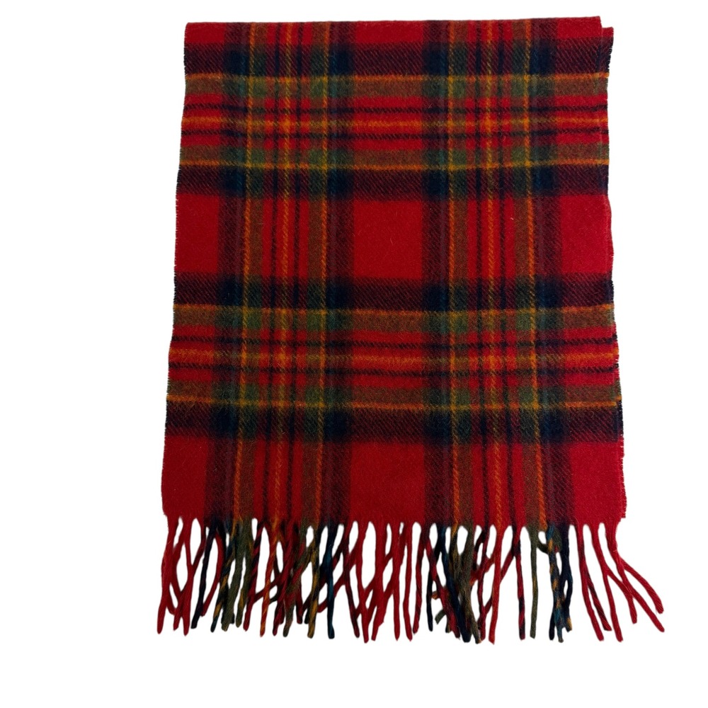 LL Bean Scarf Women 100% Lambswool OSFA Red Plaid Made in Ireland Winter Warm